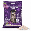 London Cats lavender-scented white bentonite cat litter 5 L bag with a pile of litter granules.